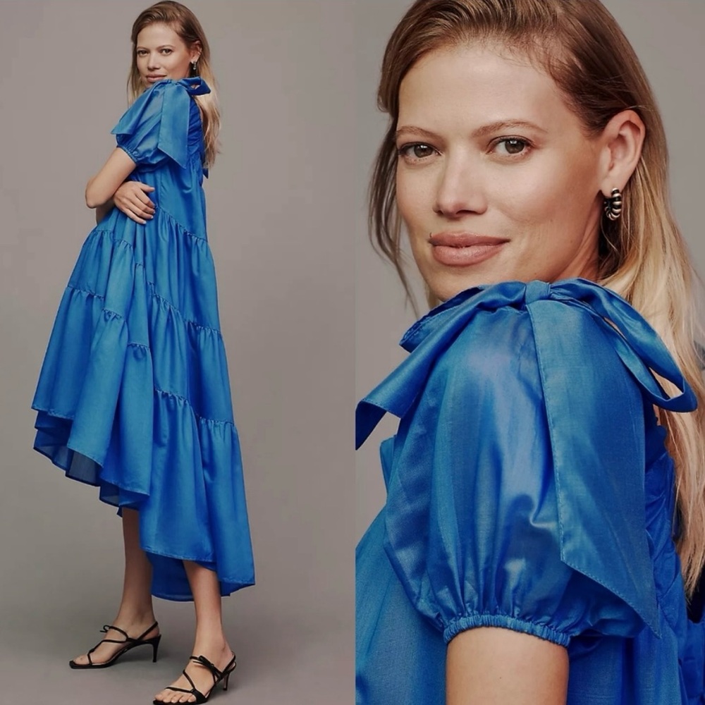 Anthropologie Blue Tiered Flowy Dress